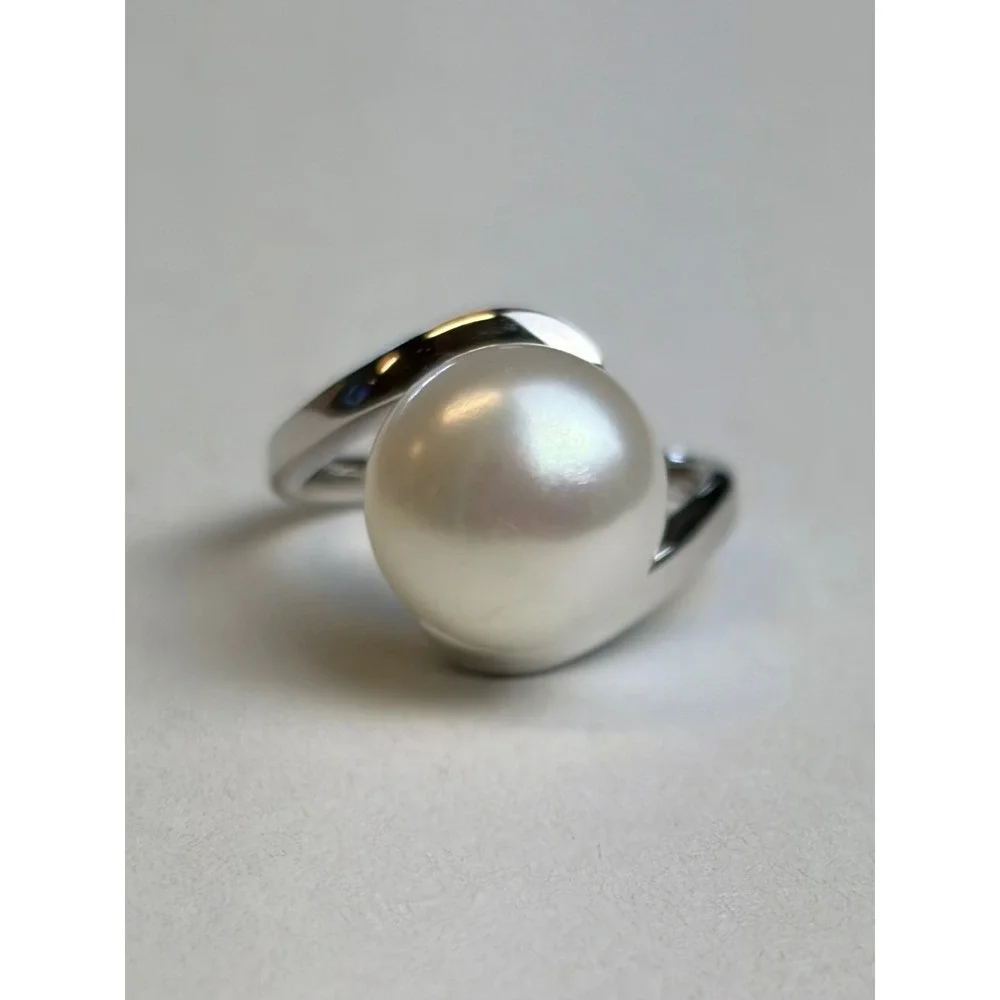 Vintage Pearl Ring 6.5 Silver 925 Bypass Solitaire Minimalist Elegant Jewelry